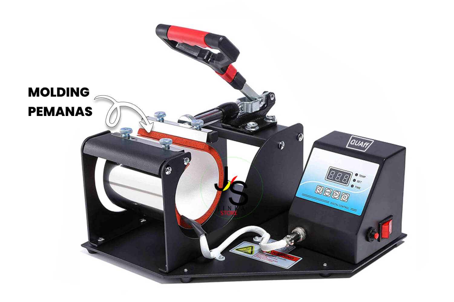 Mesin heat press sablon jenis single use dengan molding pemanas khusus untuk berbagai media sablon