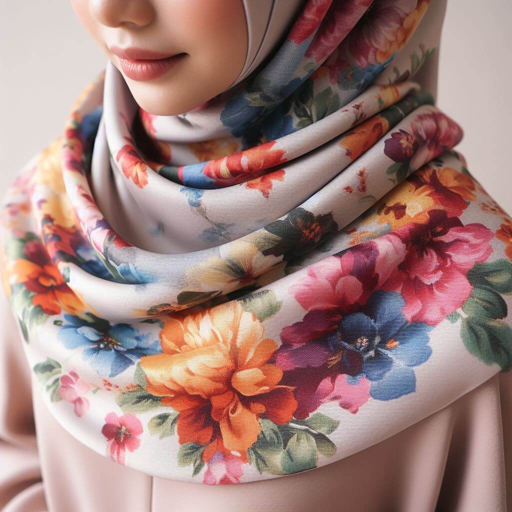 Kualitas cetakan printer sublim pada desain hijab rumit.