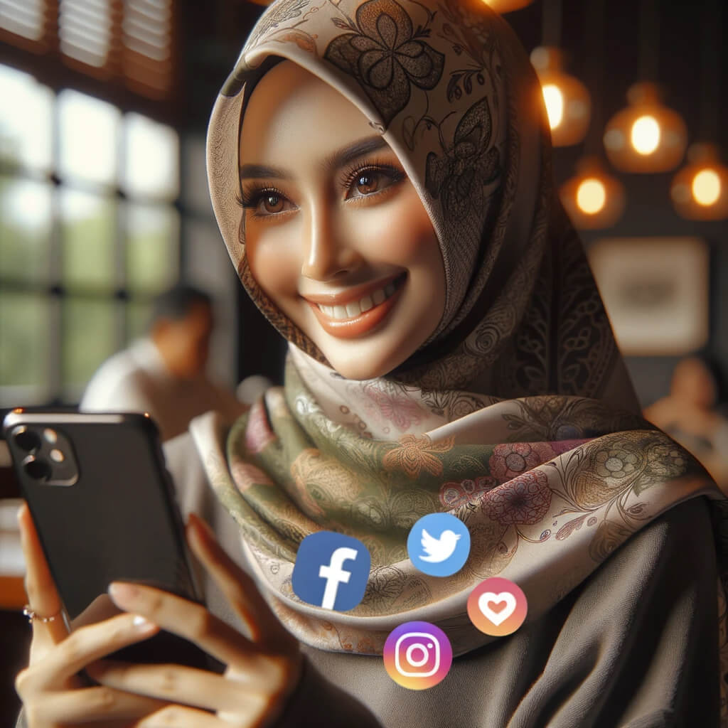 Pengusaha hijab mempromosikan produk di media sosial.