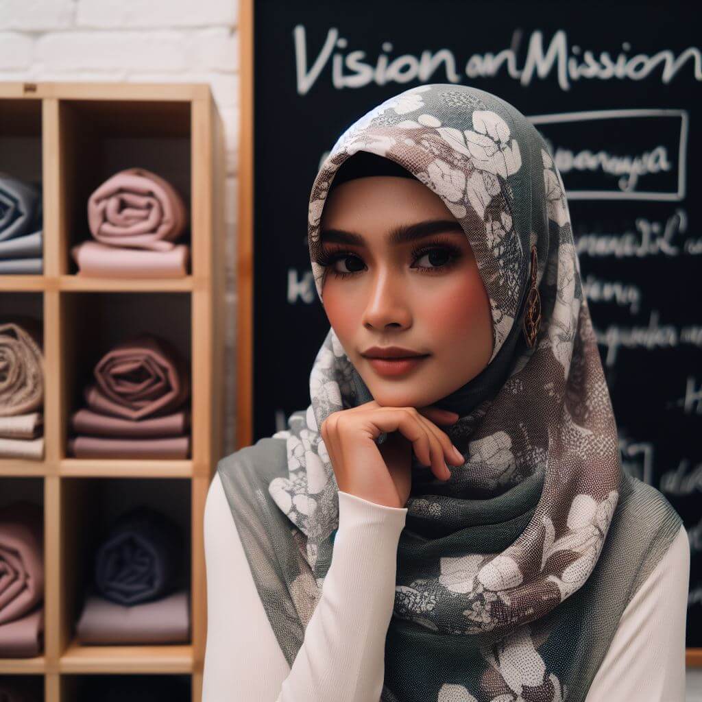 Pemilik bisnis hijab merenungkan visi dan misi brandnya.