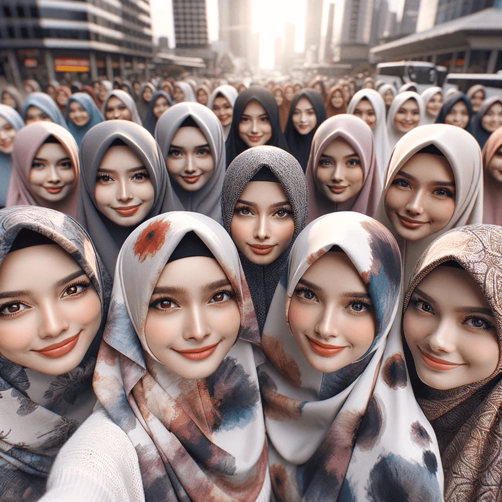 Grup Muslimah muda berhijab dengan gaya trendy.