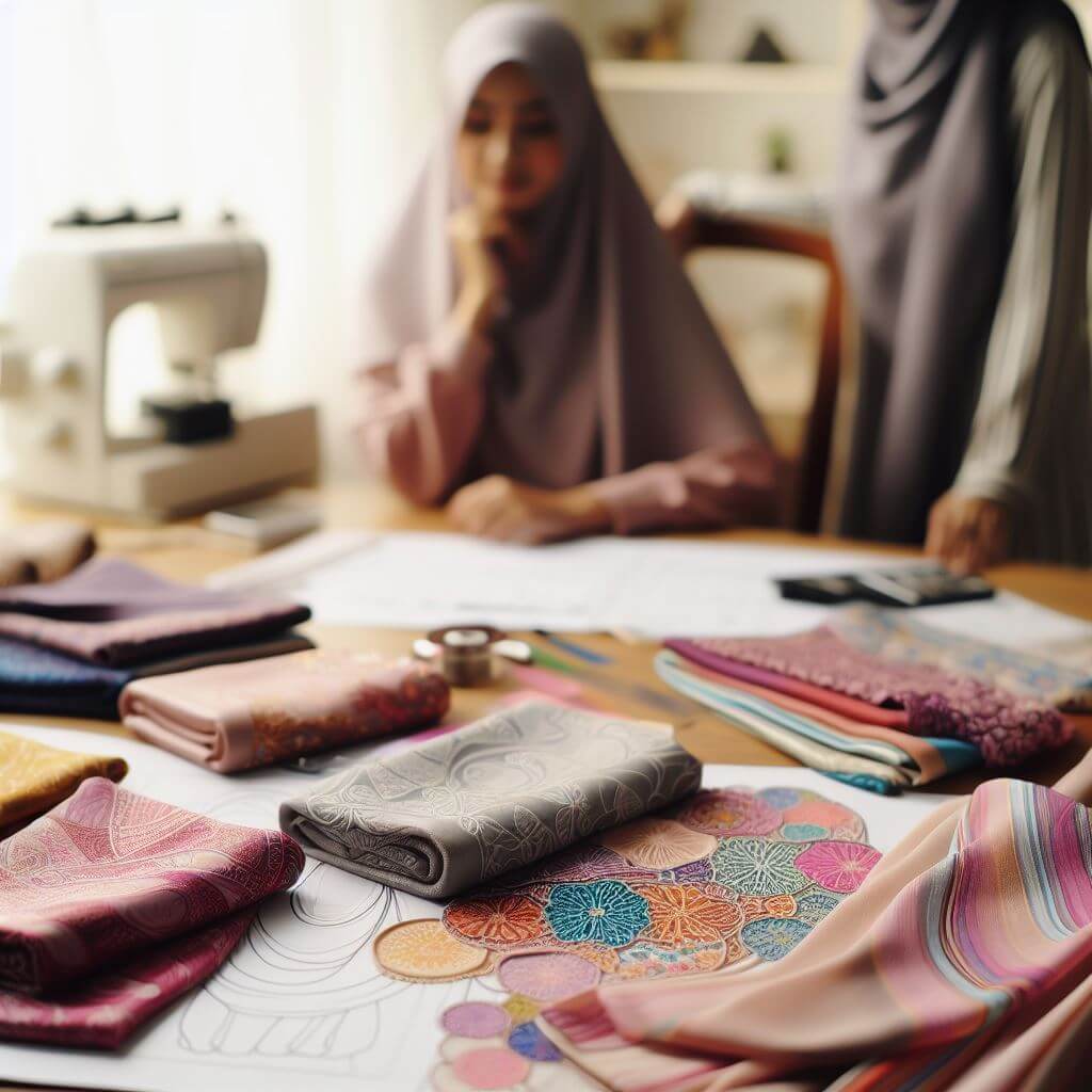 Variasi hijab dengan desain dan warna yang berbeda.