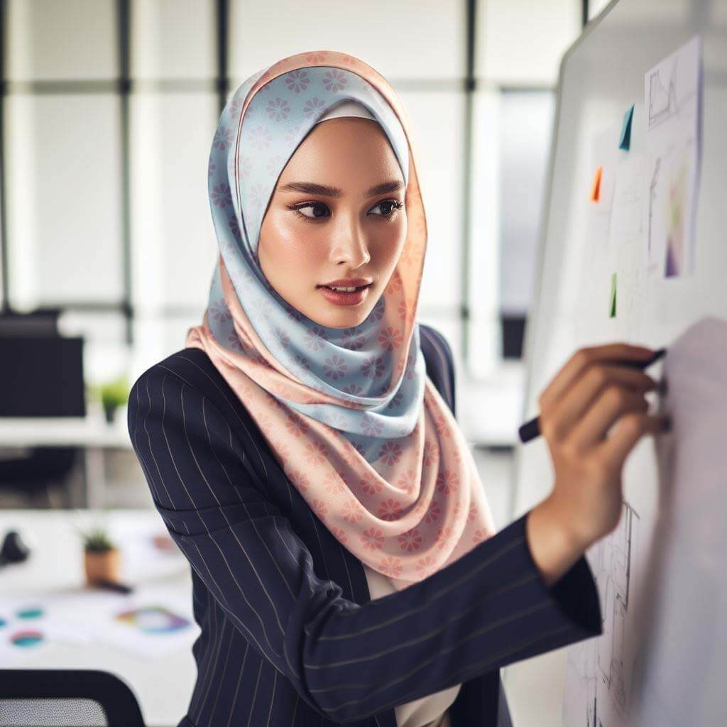 Pengusaha hijab merumuskan tujuan dan nilai bisnisnya.