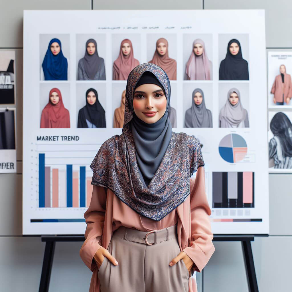 Model hijab modern menampilkan tren dan harga dalam strategi pemasaran