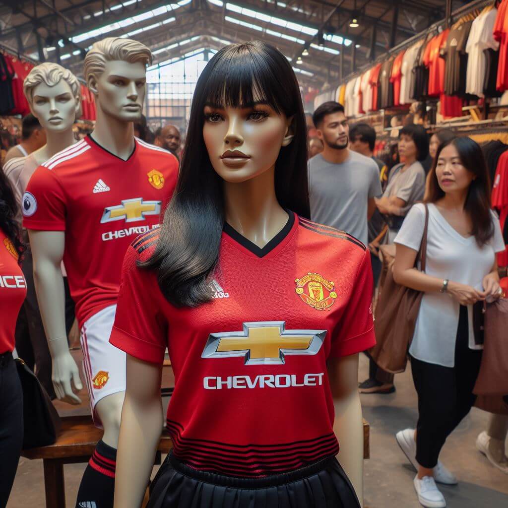 Fans sepak bola dan basket memegang jersey custom dengan desain unik.