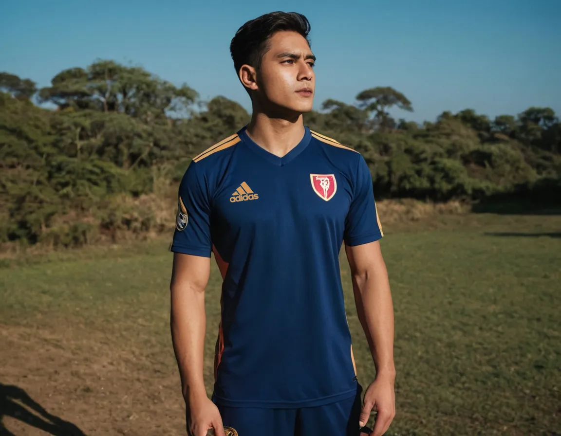 Jersey sepak bola imitasi dengan logo dan warna yang tidak sesuai standar asli.