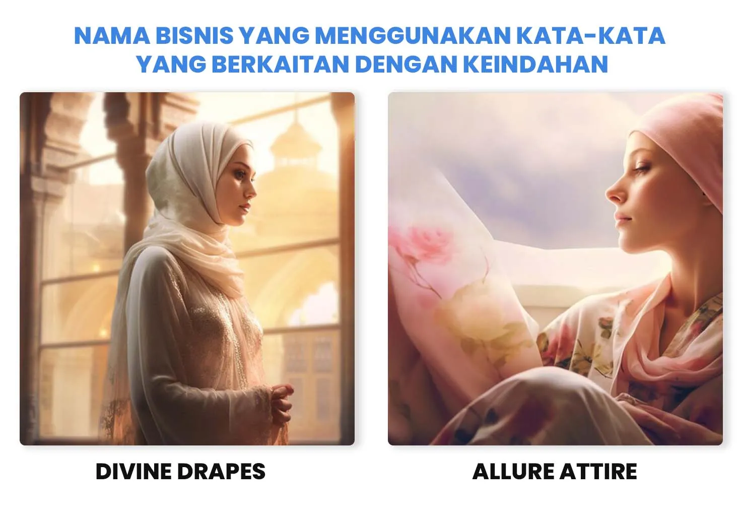 Divine Drapes dan Allure Attire menampilkan hijab dengan estetika tinggi yang menonjolkan keindahan.