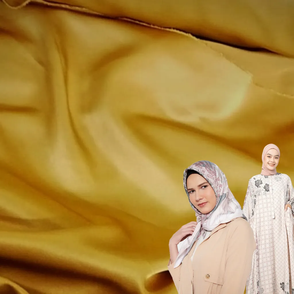 Close-up dari kain polyester Maxmara halus dan mengkilap untuk pencetakan sublimasi.