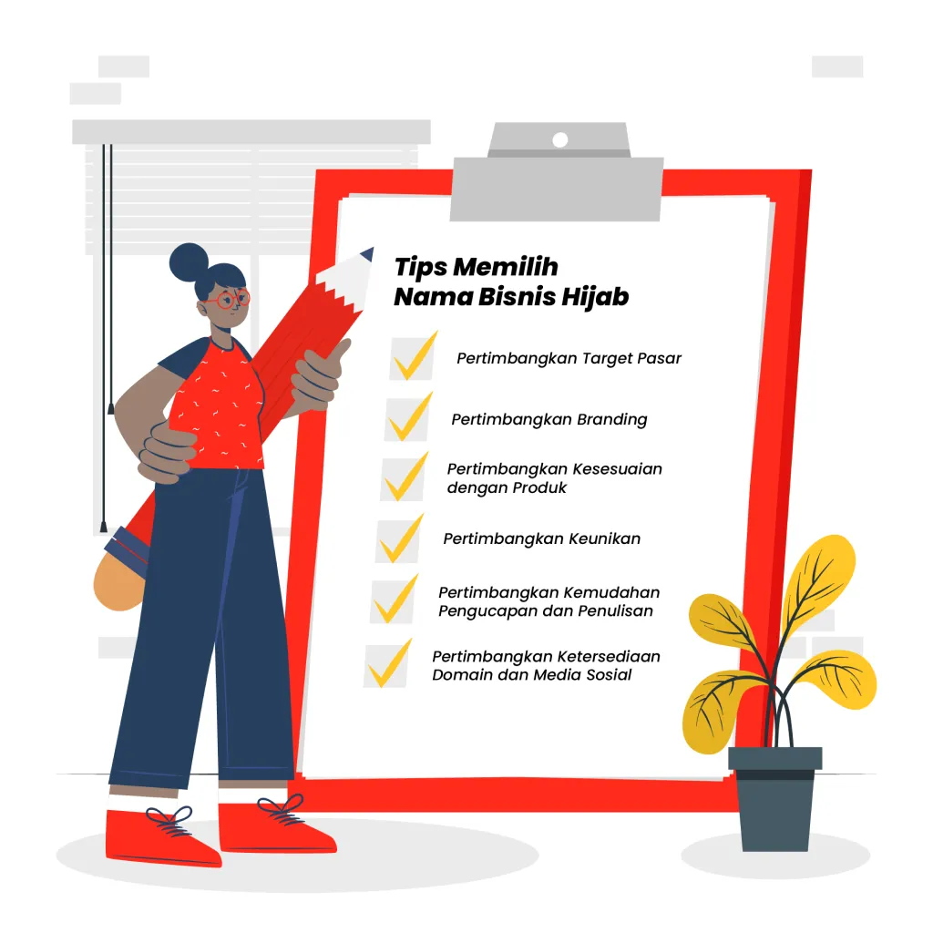 Ilustrasi seperti checklist, 6 tips memilih nama bisnis hijab yang menarik.