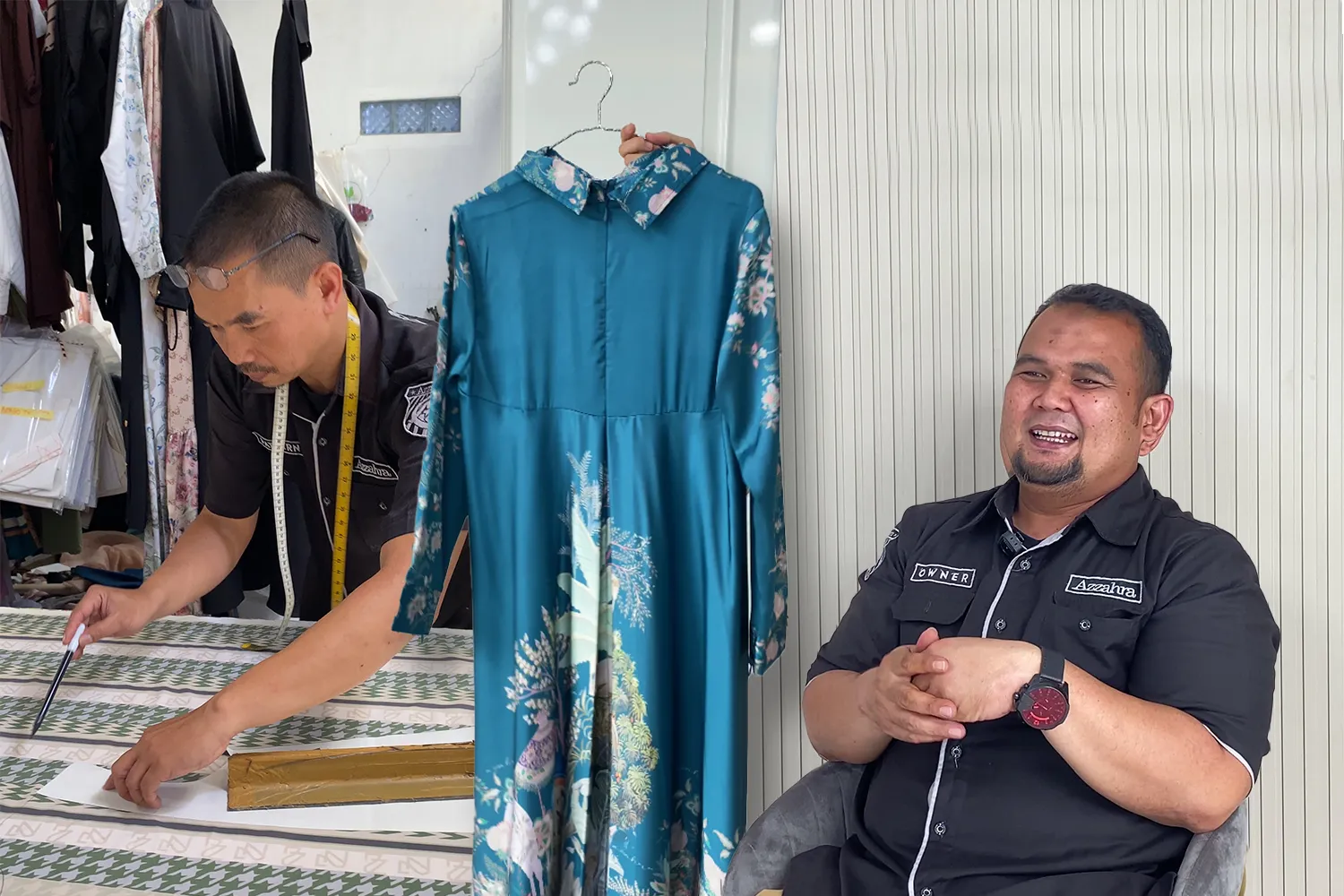 Pak Rachmat menceritakan kisah suksesnya dalam bisnis fashion muslim dan contoh produk yang dihasilkan.
