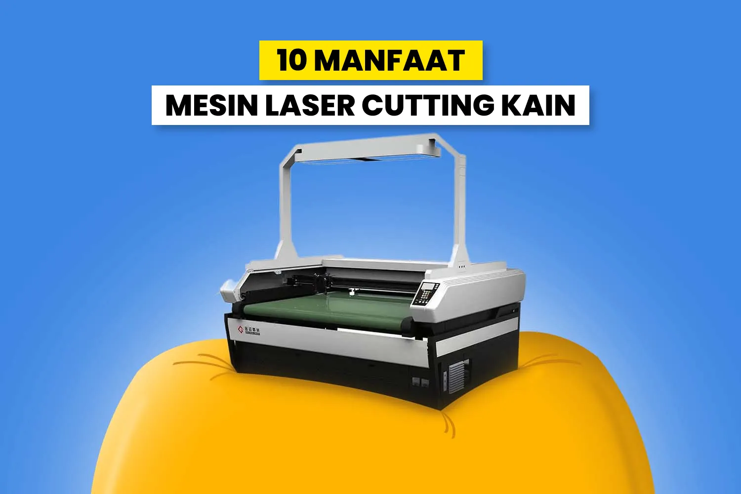 Mesin laser cutting memotong kain dengan presisi.