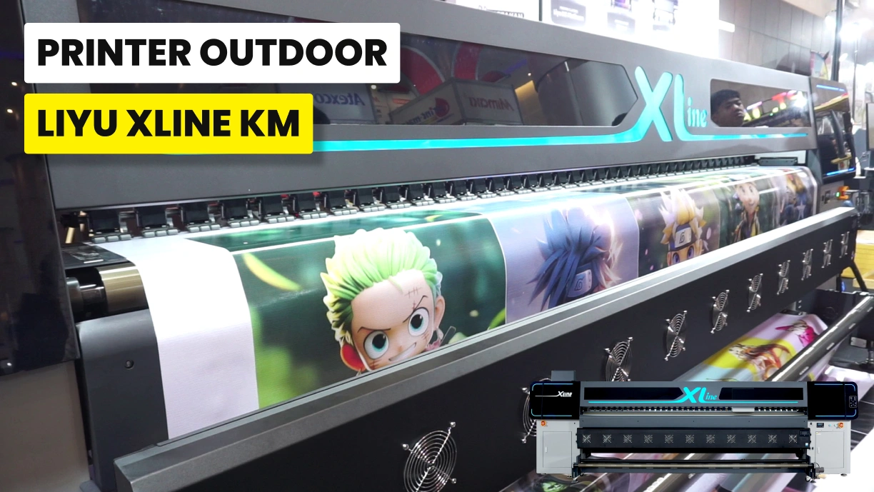 Printer Outdoor Liyu Xline KM dan produk yang dihasilkan.