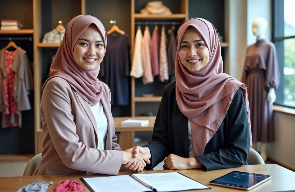 Kedua mitra sedang bersalaman untuk bekerja sama.