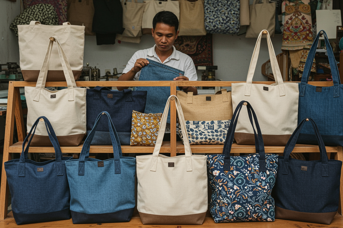 Berbagai produk totebag dari bahan yang berbeda