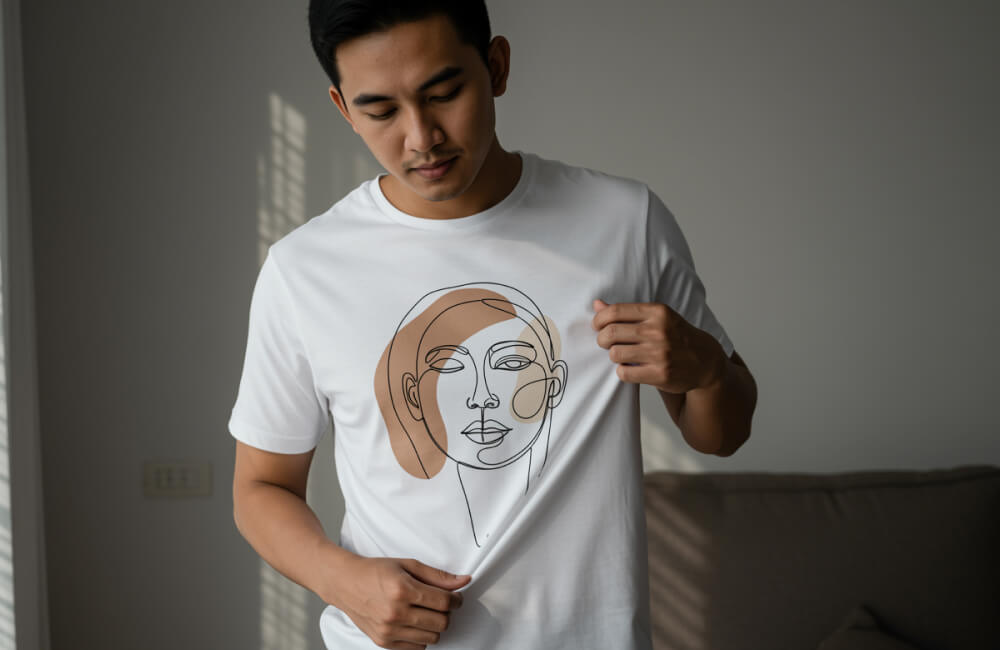 Desain kaos dengan One Line Art.